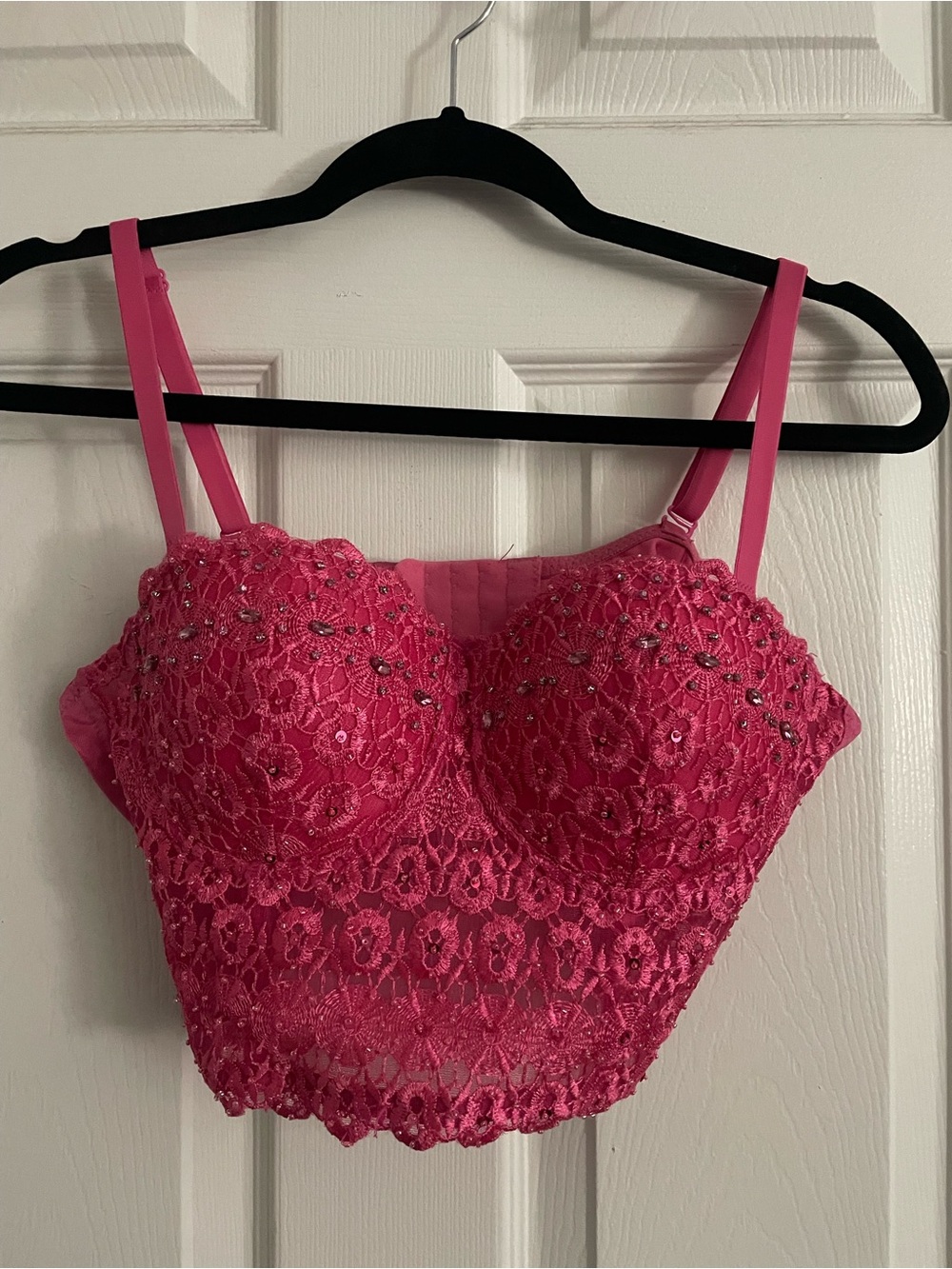 Windsor Hot Pink Lace Longline Bandeau with Embellishments